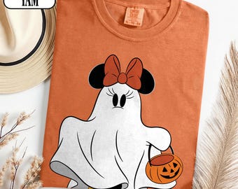 Comfort Color Minnie Ghost T-Shirt, Disney Halloween Minnie Shirt, Ghost Minnie Pumpkin Graphic Tee, Vintage Disney Halloween Minnie