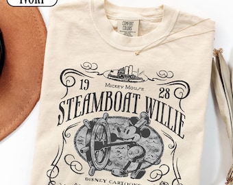 Steamboat Willie Mickey Mouse T-Shirt Vintage 1928 Retro Disney Sound Cartoon Steamboat Shirt, Classic Mickey Mouse