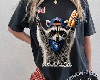 Comfort Colors America Raccoon Hot Dog 1776-2026 4th of July T-Shirt, Funny Patriotic USA 250 Years Tee