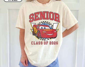 Camiseta Comfort Color Senior 2026 Lightning McQueen, Clase Senior 2026 Disney Cars, Camiseta Senior 2026