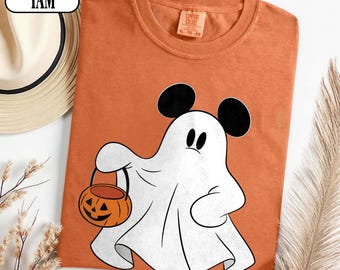 Mickey Ghost Comfort Color Shirt, Disney Halloween Mickey Shirt, Ghost Mickey Pumpkin Graphic Tee, Vintage Disney Halloween