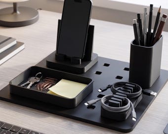 Juego organizador de escritorio impreso en 3D, soporte modular para teléfono, portalápices, organizador de cables, bandeja organizadora, almacenamiento moderno para el espacio de trabajo, regalo de decoración para la oficina en casa