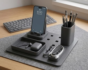 Conjunto de organizadores de escritorio modulares / Sistema de espacio de trabajo minimalista impreso en 3D / Soporte para teléfono, portalápices y organizador de cables / Configuración de escritorio moderna
