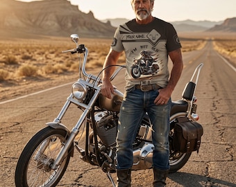 Camiseta de motociclista personalizada, camiseta de moto vintage, gráfico de motociclista, nombre personalizado, regalo para amantes de las motos clásicas, para hombres y mujeres, ropa retro de motociclista