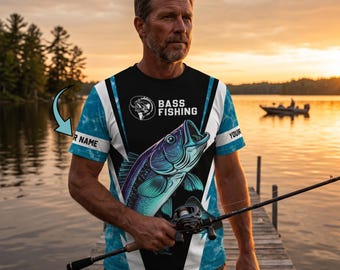 Camiseta de pesca de lubina personalizada, camiseta de pescador con nombre personalizado, ropa de pesca familiar, regalo de pesca en lago, ropa deportiva para exteriores, top casual unisex