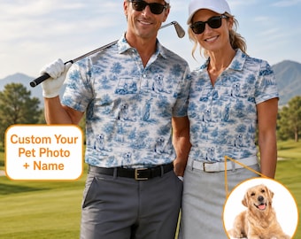 Personalized Golf Polo Shirt Custom Dog Photo Pet Shirt with Name Dog Dad Gift Golf Gift for Men Father's Day Present Matching Couple Outfit