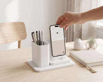 Organizador de escritorio con soporte para teléfono, portalápices modular, bandeja de almacenamiento de escritorio, organizador de oficina minimalista para oficina en casa, regalo para estudiantes, decoración de escritorio