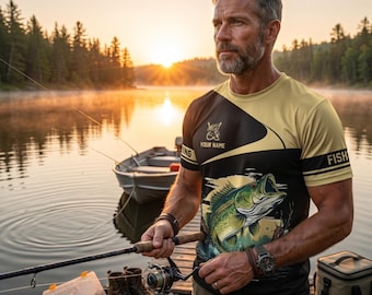 Camiseta de pesca personalizada para pescadores de lubina, con nombre personalizado, ropa de pesca para lagos, regalo para pesca al aire libre, ropa deportiva unisex con estampado gráfico.
