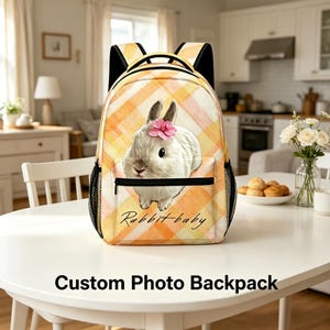 Gepersonaliseerde rugzak met grote capaciteit, aangepast huisdierportret hond kat moedercadeau, aanpasbare rugzak met foto gezicht, duurzame Oxford reisdagrugzak