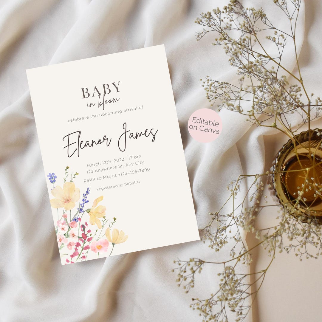 Spring Invitations Bloom Baby in Bloom Baby Shower Invitation Template | Editable Floral Invite ...