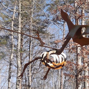Outdoor Pterodactyl dinosaur metal skeleton sculpture