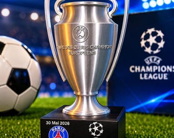 Replique Trophée Ligue des UEFA Champions 2026 PSG Champion 31 cm 3D-Abdruck