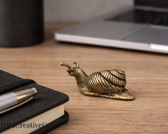 Brass Snail Figurine, Detailed Antique Style Desk Decor, Small Animal Ornament