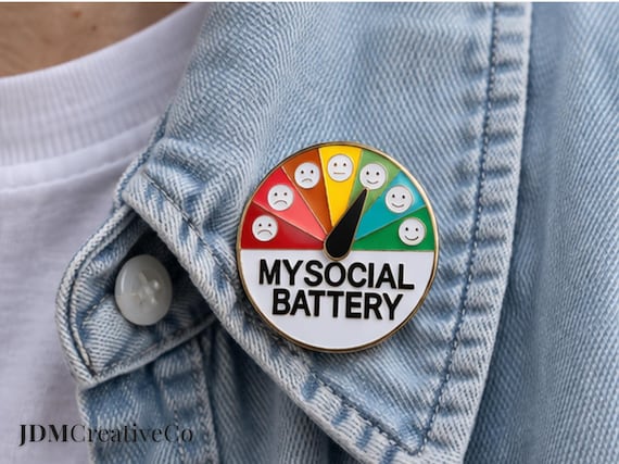 My Social Battery Enamel Pin, Interactive Gauge Lapel Badge, Introvert Anxiety Humor