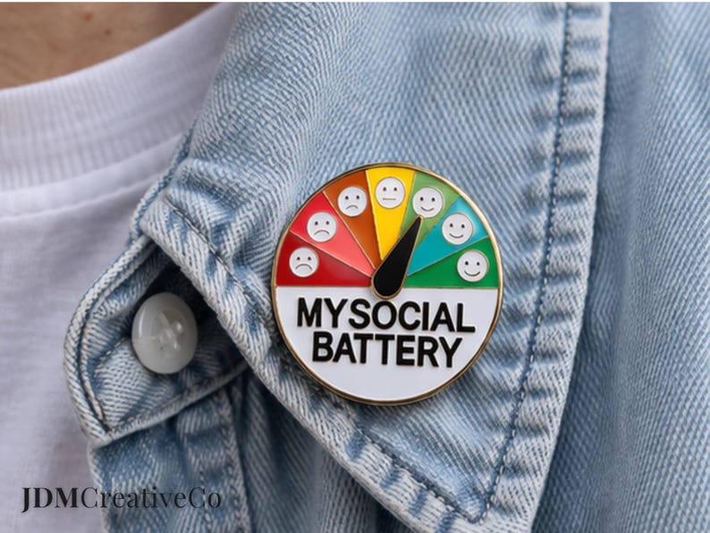 My Social Battery Enamel Pin, Interactive Gauge Lapel Badge, Introvert Anxiety Humor image 1