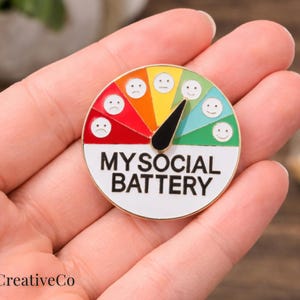 My Social Battery Enamel Pin, Interactive Gauge Lapel Badge, Introvert Anxiety Humor image 3