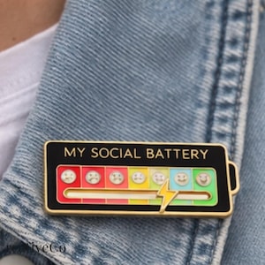 Social Battery Slider Enamel Pin, Interactive Mood Badge, Funny Introvert Humor
