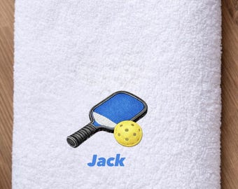Personalized Pickleball Towel, Custom Embroidered Name Towel, Pickleball Gift for Him/Her, Sports Sweat Towel with Paddle & Ball