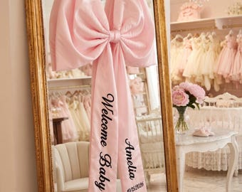 Personalized Baby Door Sign Bow | Newborn Hospital Door Decoration | Pink Blue Beige Nursery Decor | Custom Name Baby Welcome Sign