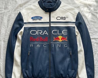Oracle Red Bull Racing Leather Jacket Handmade, F1 Racing Jacket, Motorsport Streetwear Coat, Red Bull Inspired Biker Jacket, F1 Fan Gift