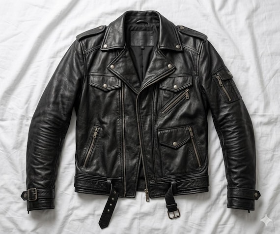 Handmade Black Cowhide Leather Biker Jacket Men – Vintage Moto Punk Rocker Gothic Motorcycle Jacket, Heavy Duty Real Leather Coat