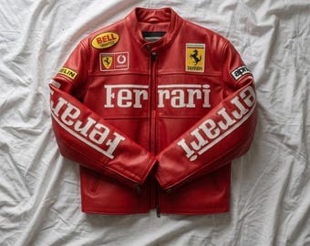 Ferrari Racing Leather Jacket Handmade Genuine Cowhide Biker Jacket Motorsport Motorcycle Jacket Vintage Racing Jacket Men & Women
