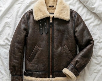 Leon S Kennedy Shearling Leather Jacket Resident Evil 4 Brown B3 Bomber Jacket Real Sheep Leather Winter Coat Leon Kennedy Cosplay