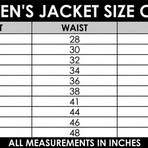 May include: A black and white Women's Jacket Size Chart. The chart includes sizes XS to 6XL, with chest measurements from 34 to 54 inches, waist measurements from 28 to 48 inches, hip measurements from 36 to 56 inches, and sleeve lengths from 29 to 38 inches. All measurements are in inches.
