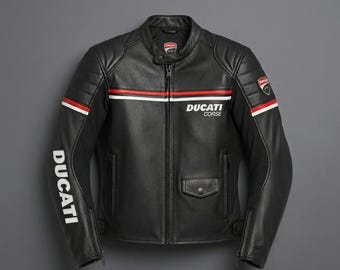 Handmade Ducati Leather Jacket – Premium Black Cafe Racer Biker Jacket – Classic Moto Rider Gear – Men’s Motorcycle Outerwear