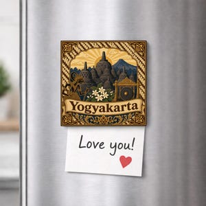 Yogyakarta Indonesia Fridge Magnet, Borobudur Souvenir, Java Travel Magnet, Javanese Batik Gift