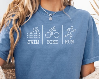 スイムバイクランシャツ、トライアスロンアイコンTシャツ、ミニマルアスリートシャツ