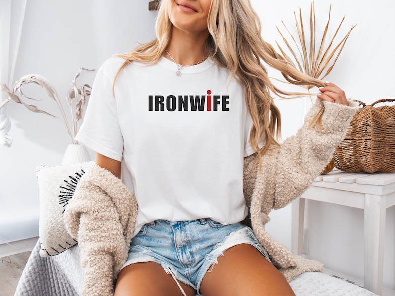 Comfort Colors Ironwife Shirt, Triathlon Wife Shirt, Funny Ironman Support Tee, Triathlon Partner Gift image 1