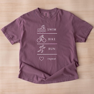 Comfort Colors Swim Bike Run Shirt, First Triathlon Shirt, Beginner Triathlete Tee, Ironman Shirt, Endurance Athlete Gift, Triathlon shirt image 11