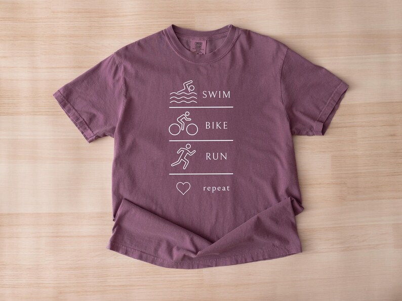 Comfort Colors Swim Bike Run Shirt, First Triathlon Shirt, Beginner Triathlete Tee, Ironman Shirt, Endurance Athlete Gift, Triathlon shirt image 11