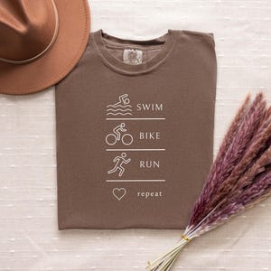 Comfort Colors Swim Bike Run Shirt, First Triathlon Shirt, Beginner Triathlete Tee, Ironman Shirt, Endurance Athlete Gift, Triathlon shirt image 2