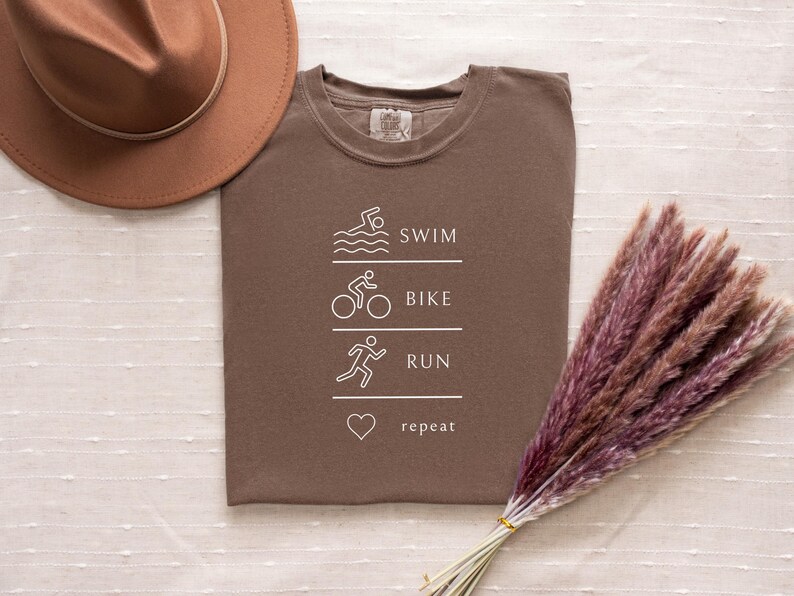 Comfort Colors Swim Bike Run Shirt, First Triathlon Shirt, Beginner Triathlete Tee, Ironman Shirt, Endurance Athlete Gift, Triathlon shirt image 2