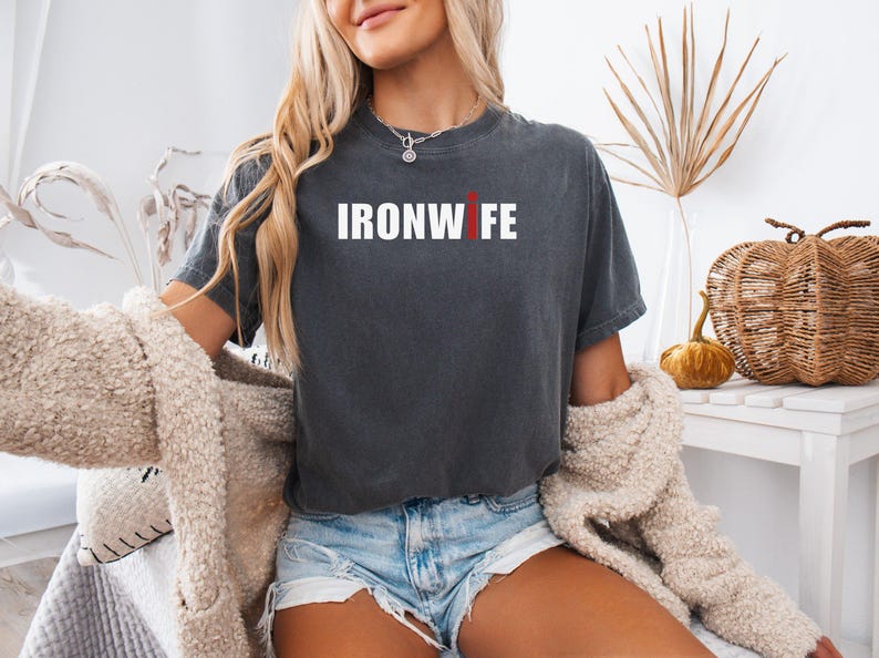 Comfort Colors Ironwife Shirt, Triathlon Wife Shirt, Funny Ironman Support Tee, Triathlon Partner Gift image 2