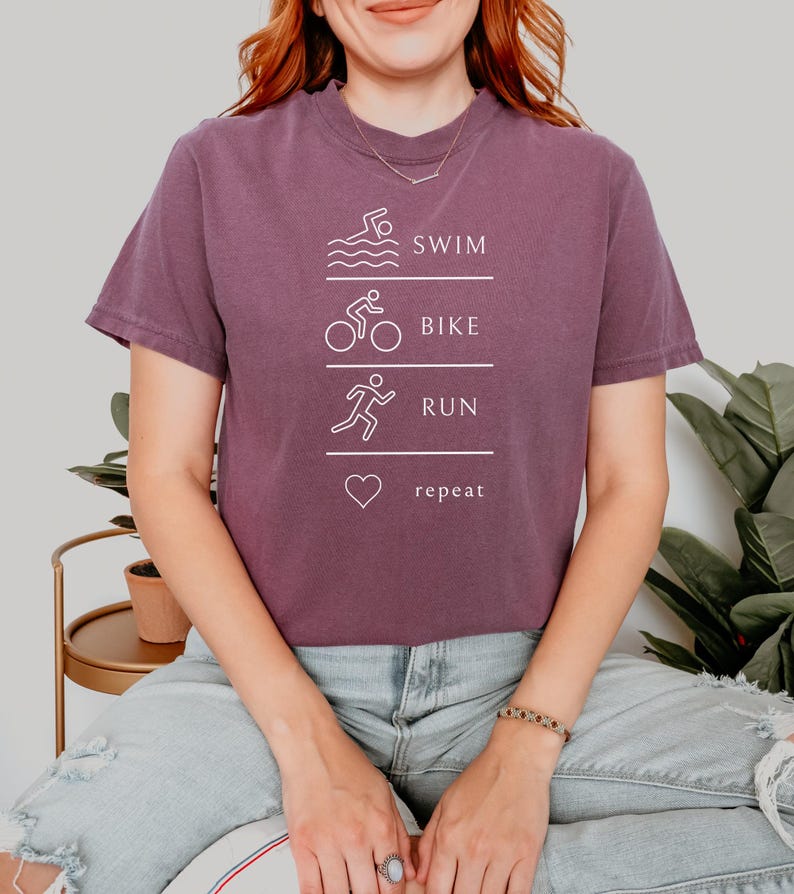 Comfort Colors Swim Bike Run Shirt, First Triathlon Shirt, Beginner Triathlete Tee, Ironman Shirt, Endurance Athlete Gift, Triathlon shirt image 4