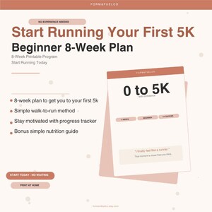 Beginner 5K Running Plan Printable, Couch to 5K Plan, 8 Week Running Program, Run Your First 5K, Fitness Planner PDF