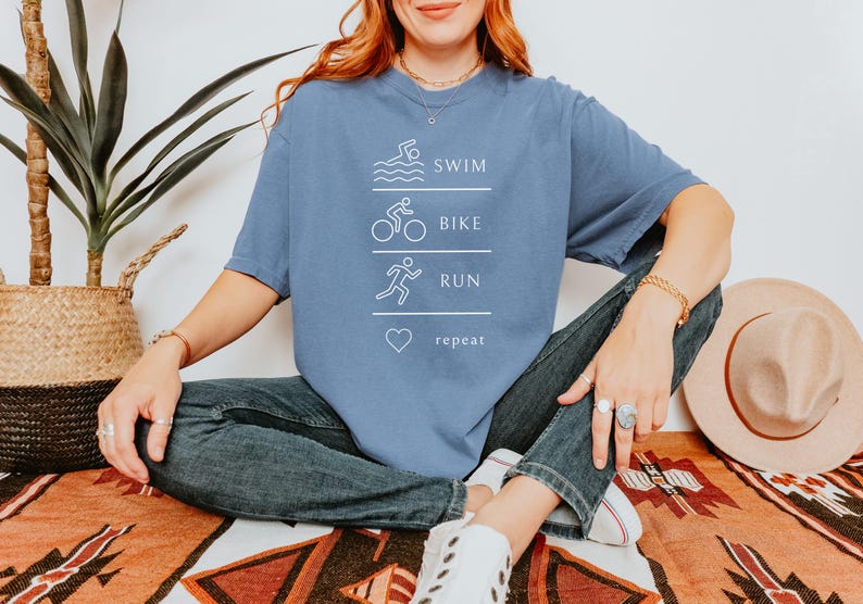 Comfort Colors Swim Bike Run Shirt, First Triathlon Shirt, Beginner Triathlete Tee, Ironman Shirt, Endurance Athlete Gift, Triathlon shirt image 8