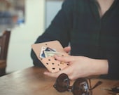 Leather card case hand printed, hand stitched