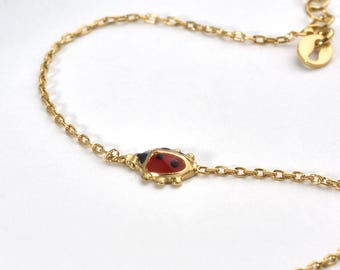 14K Gold Marienkäfer Armband, Sterling Silber Glückskäfer Kettenarmband, zierlicher Minimal Schmuck