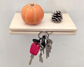 Estante flotante de madera para llaves – Ranura oculta para llaves – Organizador de entrada – Estante de pared minimalista – Madera maciza hecha a mano – Decoración moderna para el hogar