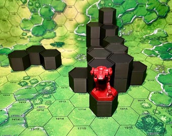 Wargame Terrain Modular Elevation Hexes (set of 25) - 3D Printed with Magnets Enclosed - BattleTech Terrain