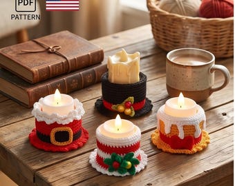 Modèle de bougeoir au crochet, cache-bougies de Noël festifs (téléchargement PDF)