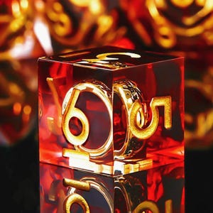 DnD Dice Set, Polyhedral Sharp Edge Red Resin Gold Inked LOTR One Ring Dice for D&D TTRPG, Gifts for RPG Players Dungeon Masters