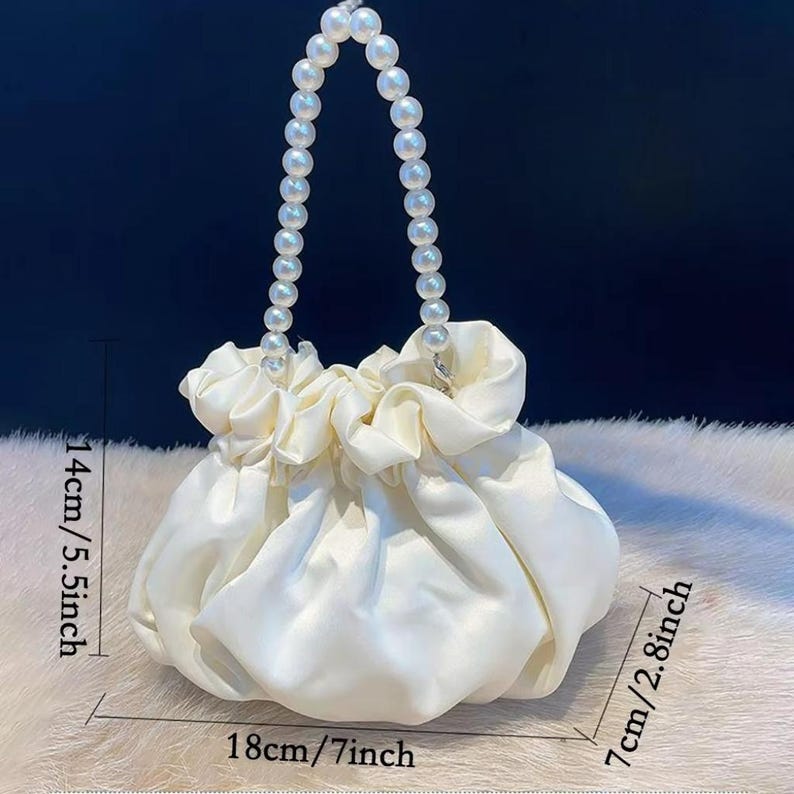 Pearl Bridal Clutch, Satin Wedding Bag, Ivory Bridesmaid Purse, Elegant ...