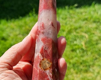 Wieża rodonitowa z kwarcem - 14,5 cm - prawdziwy kryształ, medytacja, uzdrawianie, czakry