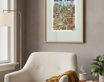 Póster turístico de la ciudad de Nueva York – Ilustración para pared