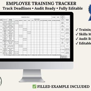 Plantilla de Excel para plan de capacitación de empleados / Registro de capacitación / Registros de capacitación listos para auditoría / Hoja de cálculo editable